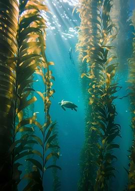 Sea Turtle in Kelp Forest