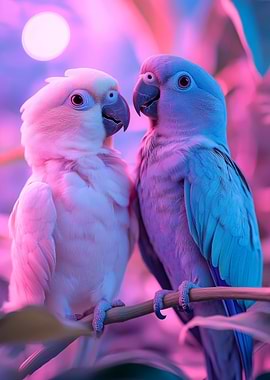 Two Parrots in Neon Light