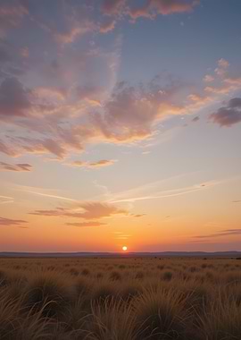 Sunset over a grassy field