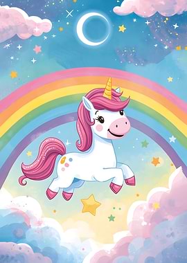 Cute Unicorn on a Rainbow