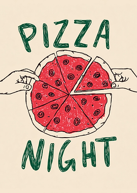 Pizza Night Hand-Drawn Illustration