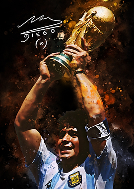 Diego Maradona holding the World Cup