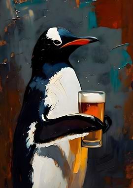 Penguin Holding a Beer
