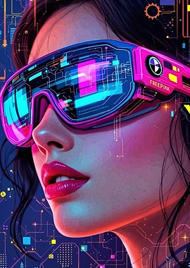 Woman in Futuristic VR Goggles