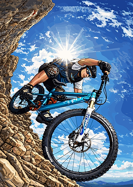 Mountain biker on a rocky cliff
