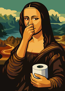 Mona Lisa holding toilet paper