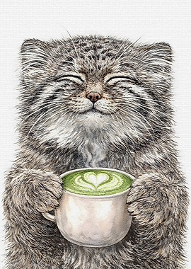 Pallas Cat with Matcha Latte
