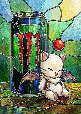 Moogle and Monster Energy Can Stained Glass