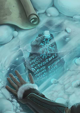 Frozen Rune Stone and Hand