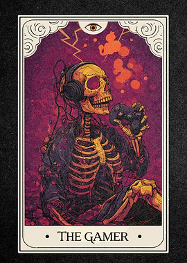 The Gamer Skeleton Tarot Card