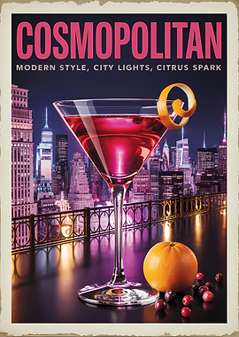Cosmopolitan Cocktail with Cityscape