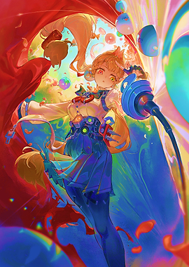 Vibrant Anime Girl with Colorful Bubbles