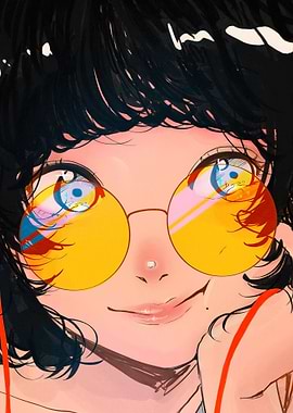 Anime Girl with Yellow Glasses