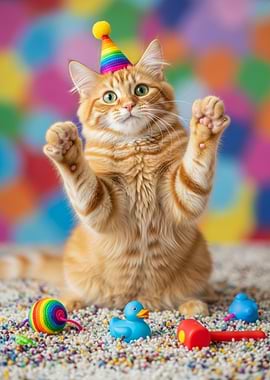 Orange Cat Wearing Party Hat