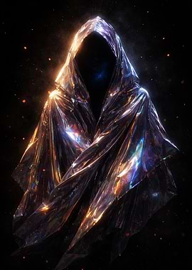 Mysterious hooded figure in space