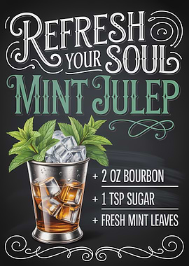 Mint Julep Recipe Chalkboard Art