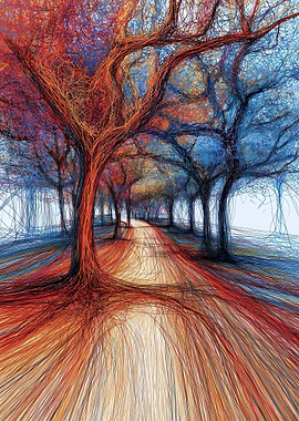 Abstract Forest Path with Vibrant Colors
