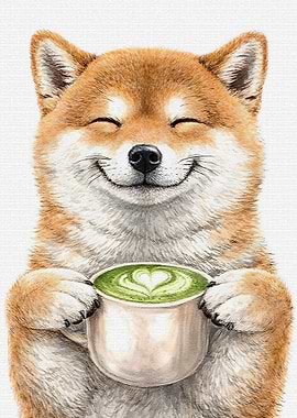 Shiba Inu with Matcha Latte