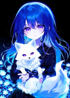 Anime Girl Holding White Fox