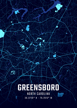 Greensboro North Carolina Midnight City Map