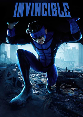 Invincible Superhero in Ruined City