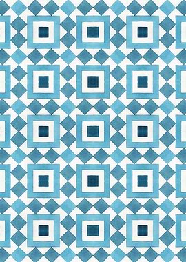 Geometric Blue and White Square Pattern