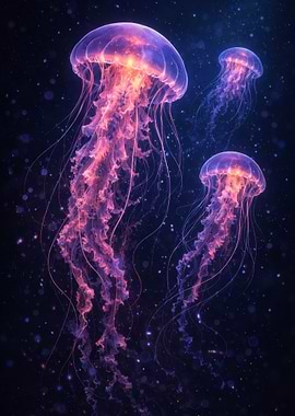 Glowing Jellyfish in Deep Space