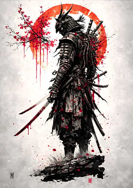 Samurai Warrior with Bloody Swords