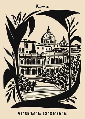 Rome Cityscape with Floral Frame