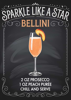 Bellini Cocktail Recipe Chalkboard
