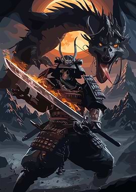 Samurai Warrior Fights Dragon