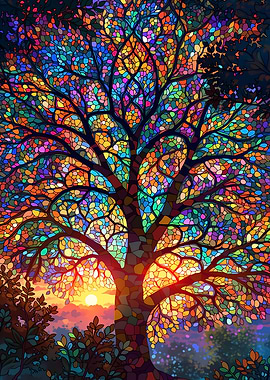 Stained Glass Tree at Sunset