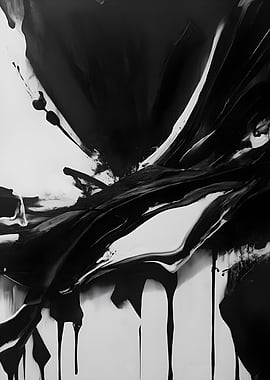 Abstract Black and White Drip Painting