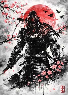 Samurai Warrior with Cherry Blossoms