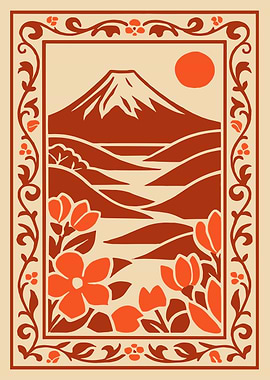 Mount Fuji Landscape with Flowers