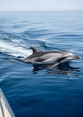 Dolphin swimming in blue ocean