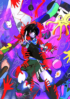 Distressed Anime Character Surrounded by Hands