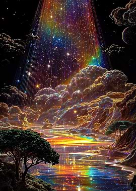 Cosmic Rainbow River Landscape