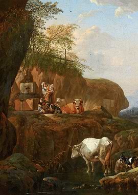 Pastoral Scene with Figures and Livestock