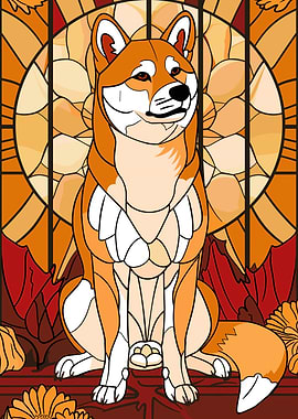 Shiba Inu in Stained Glass Style