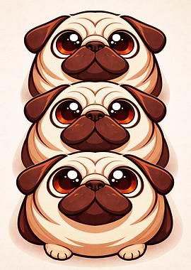 Stack of Cute Pugs