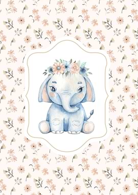 Cute Baby Elephant with Flower Crown