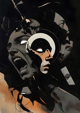 Abstract Faces in Dark Tones