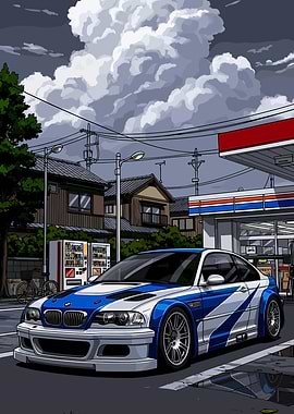 Tuned BMW M3 at a Japanese Gas Station