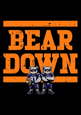 Bear Down Football Poster, Tough Bear Team Wall Art, Bold Sports Mascot Print