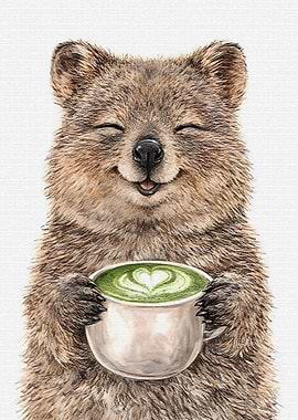 Happy Quokka with Matcha Latte
