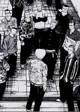 Group of young men in a manga style