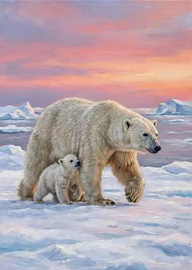 Polar Bears in Arctic Sunset