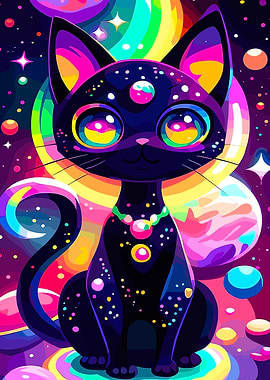 Cosmic Cat with Rainbow Aura