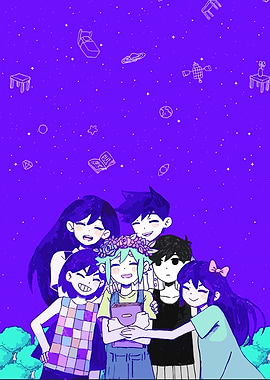 OMORI characters in a starry background
